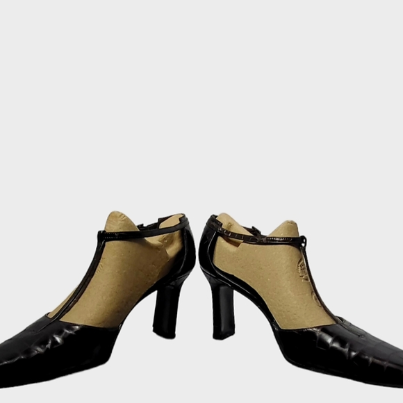 Stuart Weitzman Brown Croc Embossed Leather Heels Size 9 - Picture 10 of 13